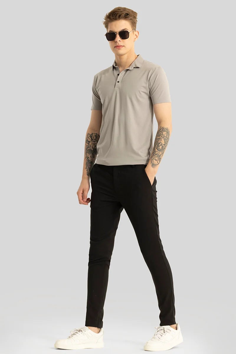 SNITCH Yann Black Plain Slim Fit Trousers - Image 3